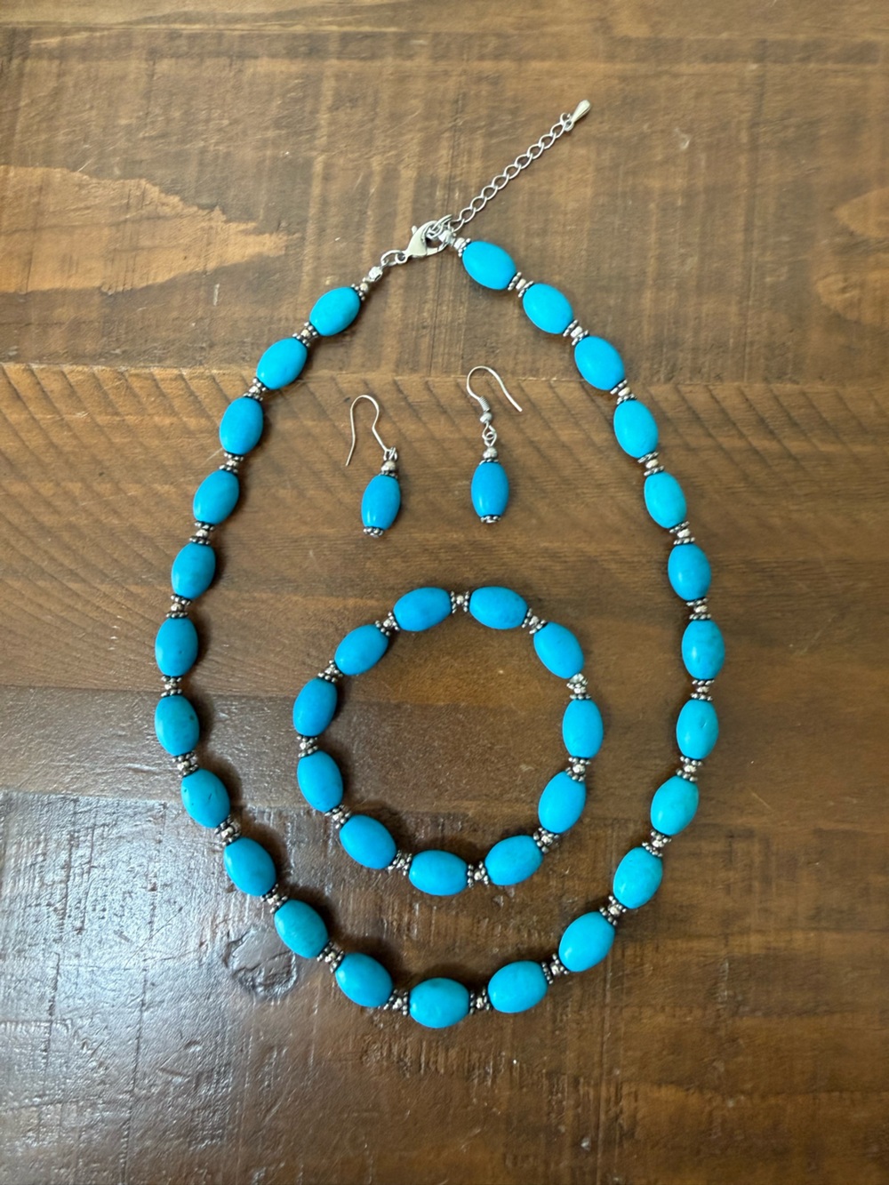 Vintage Turquoise Bead Jewelry Set Necklace Bracelet Earrings Necklace Broken